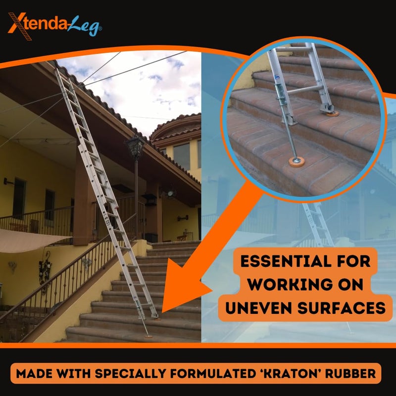 Xtenda-LegÂ® Ladder Leveler - Rubber Feet, Perfect for Extension Ladders, Stabilizer Attachments for Safe Use - Stable Platform for Uneven Ground - Easy Installation - OSHA Approved - 1 Pair - Image 4
